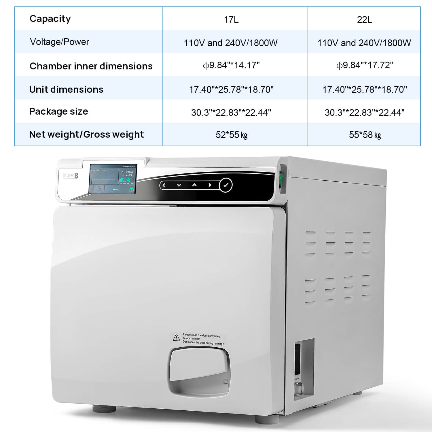 Dental 22L Autoclave Steam Sterilizer LCD Built-in Printer Table Top Class B Dry Function - azdentall.com