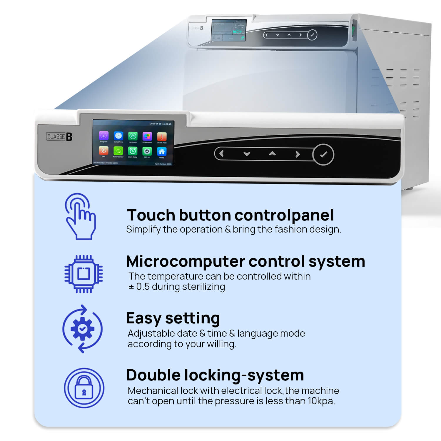 Dental 22L Autoclave Steam Sterilizer LCD Built-in Printer Table Top Class B Dry Function - azdentall.com