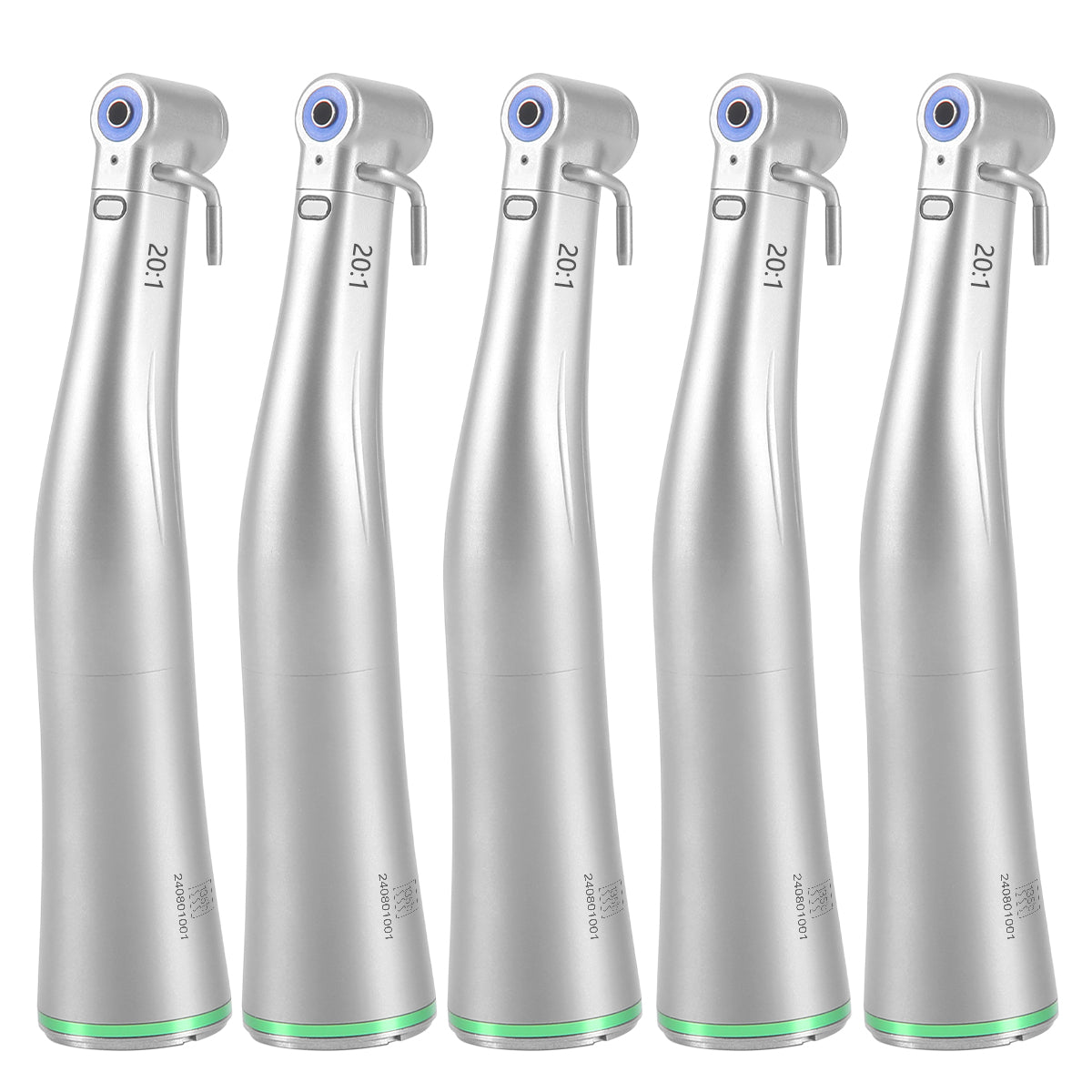 5 Pcs Dental LED Fiber Optic 20:1 Implant Contra Angle Low Speed Handpiece Push Button Stainless Steel Body - azdentall.com