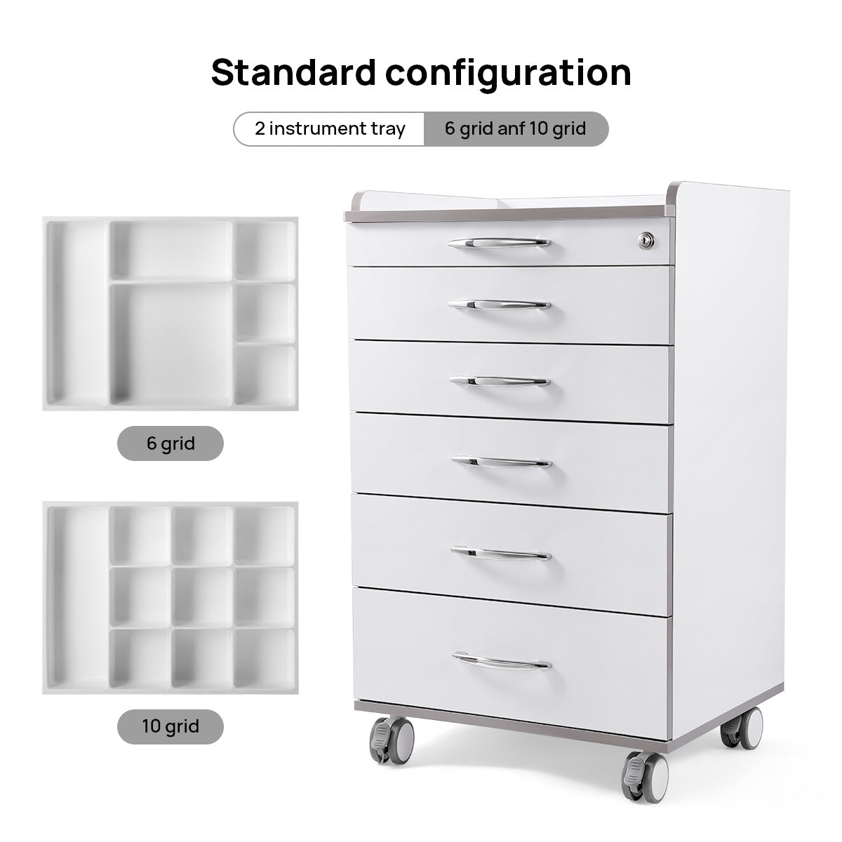 Dental NW-P4 Acrylic Mobile Cabinet Cart Five Drawers & Two Instrument Tray - azdentall.com