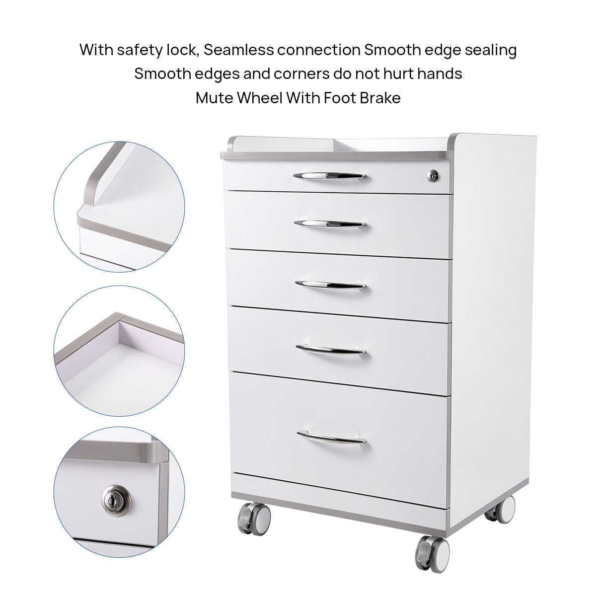 Dental NW-P4 Acrylic Mobile Cart Cabinet With Four Drawers & Two Instrument Tray - azdentall.com