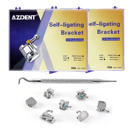 AZDENT Dental Self-Ligating Brackets Passive Roth/MBT .022 Hooks On 345 With Buccal Tube 28pcs/Box