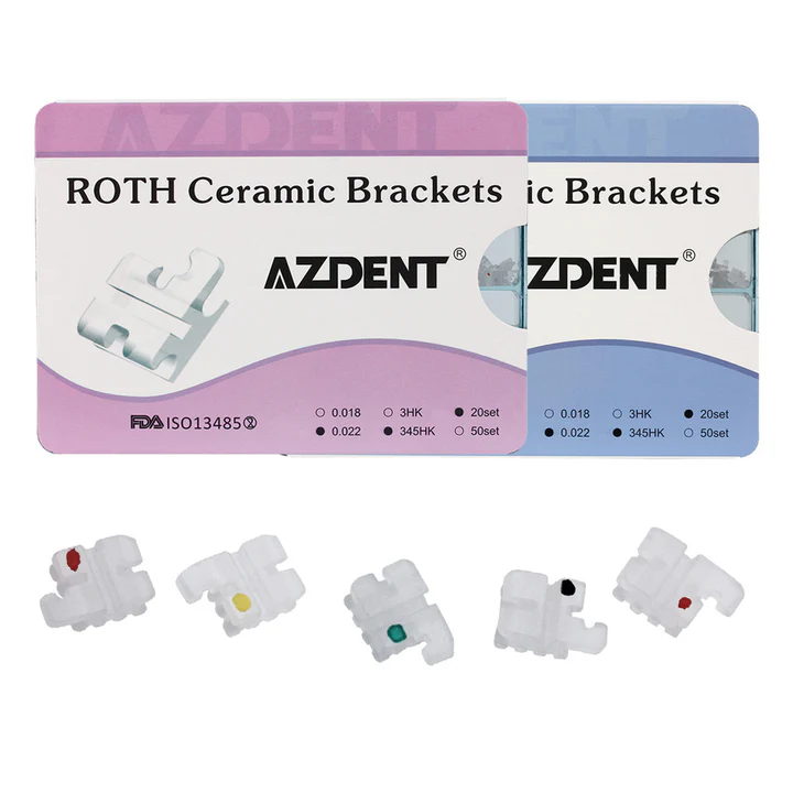 AZDENT Dental Orthodontic Ceramic Brackets Roth/MBT .022 345Hooks 400pcs/Box