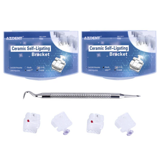 AZDENT Dental Self-ligating Ceramic Bracket Roth/MBT 0.022 Hooks on 345 20pcs/Box