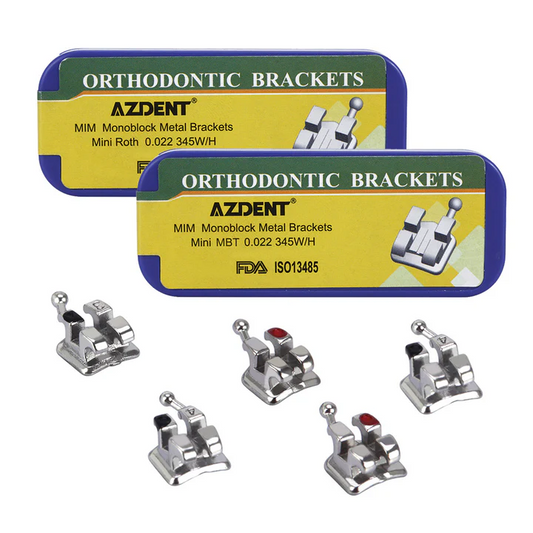 AZDENT Dental Metal Brackets MIM Monoblock Mini Roth/MBT .022 Hooks on 345 20pcs/Box