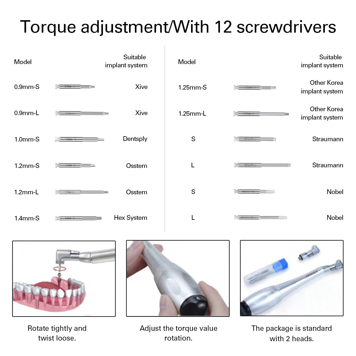 AZDENT Dental Universal Implant Torque Wrench Handpiece 2 Heads & 12 Drivers Kit