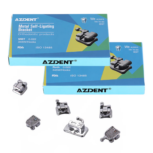 AZDENT Dental Metal Self Ligating Mini Bracket Roth/MBT .022 Hooks 345 With 4 Buccal Tube 20+4/Box