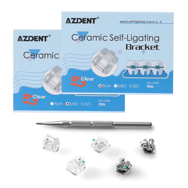 AZDENT Dental 5G Clear Ceramic Self-Ligating Bracket Roth/MBT 0.022 with Upper 3 Hook