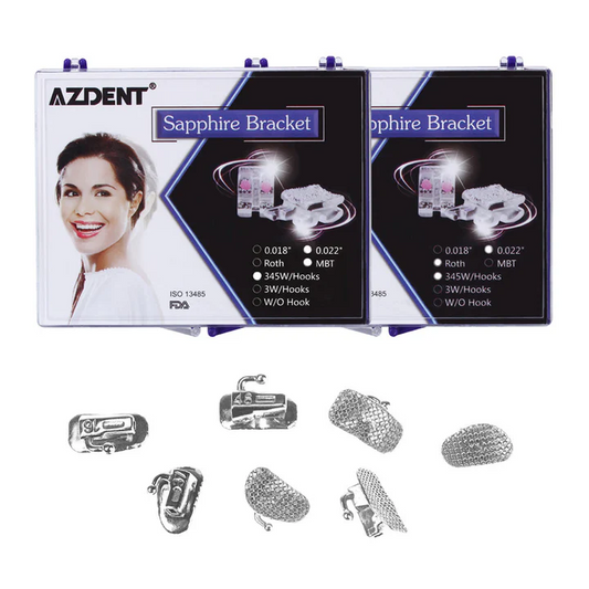 AZDENT Dental Ceramic Bracket Positioning Monocrystalline Sapphire & Buccal Tube Mini Roth/MBT 0.022 Hooks on 345
