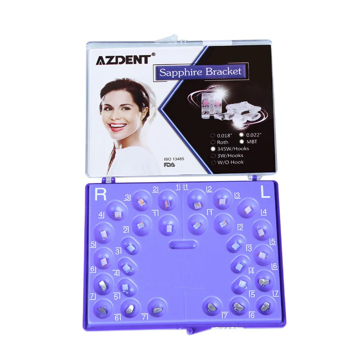 AZDENT Dental Ceramic Bracket Positioning Monocrystalline Sapphire & Buccal Tube Mini Roth/MBT 0.022 Hooks on 345