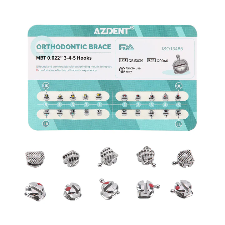 AZDENT Dental Orthodontic Q-type Metal Brackets Roth/MBT .022 Hooks On 345 20pcs/Pack