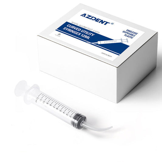 Dental Irrigation Utility Syringes with Curved Tip and Measurement 12cc 2 Diameters 50pcs/Box - azdentall.com