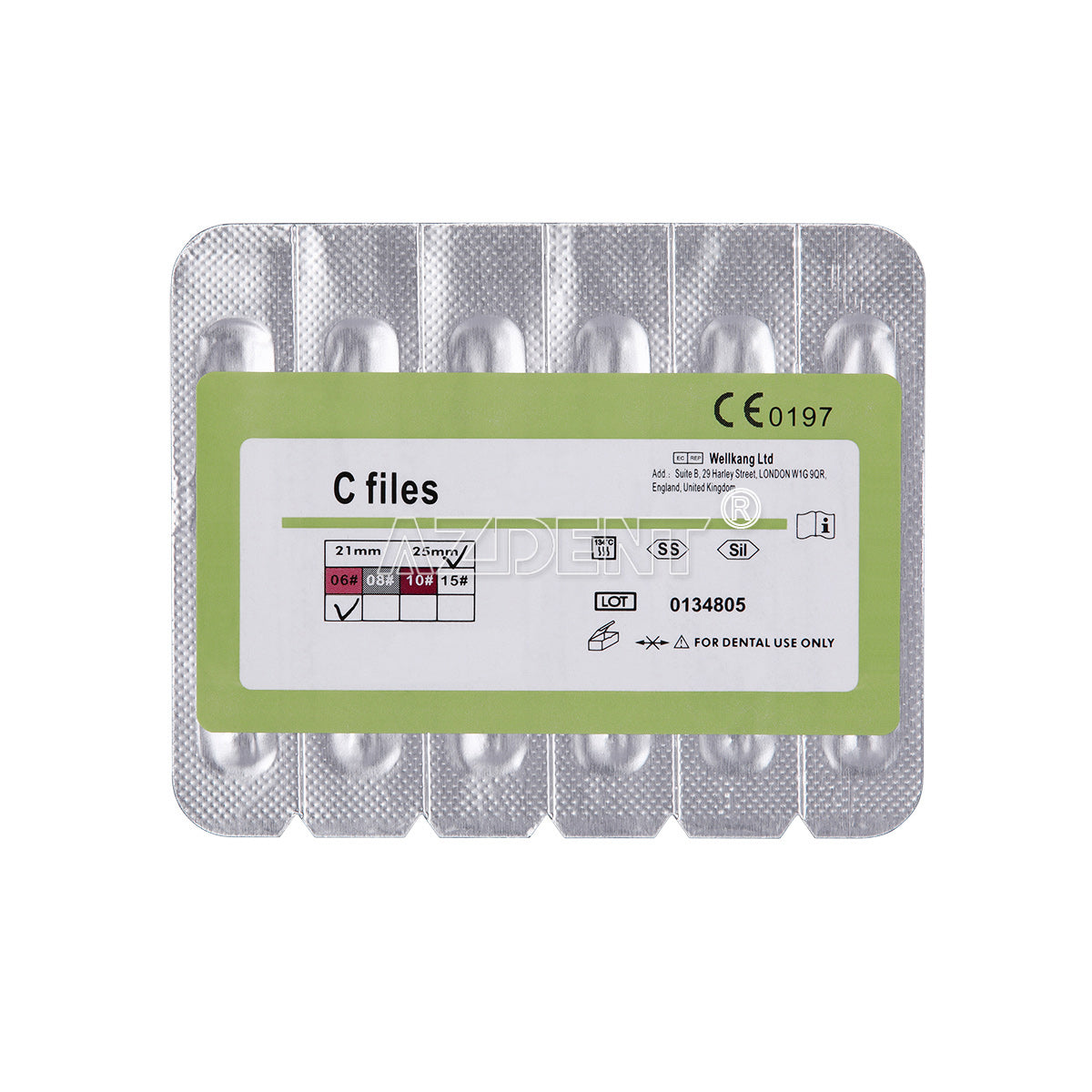 Dental C Files Hand Use Stainless Steel 25mm #6 6pcs/Pack