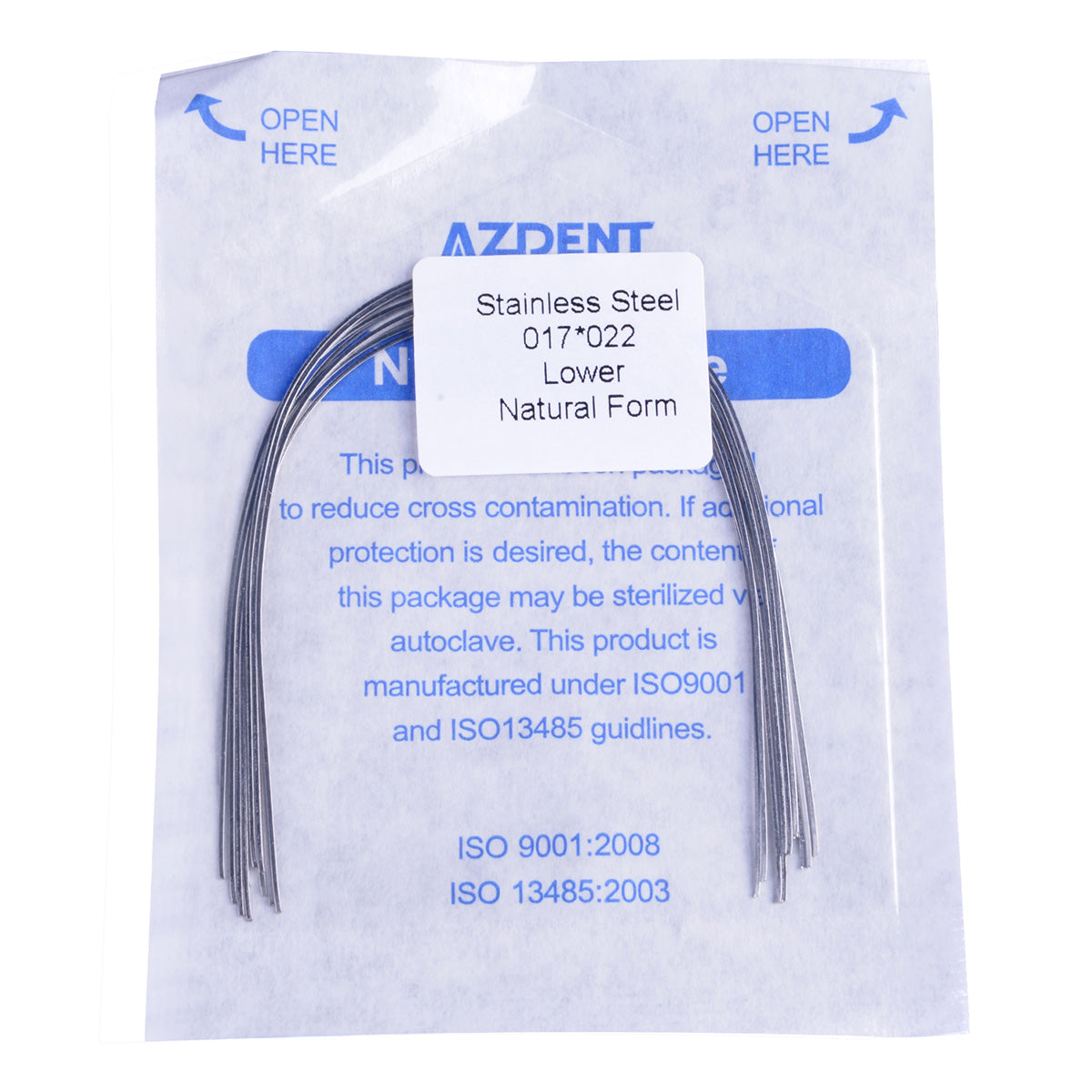 AZDENT Archwire Stainless Steel Rectangular Natural 0.017x0.022 Lower 10pcs/Pack - wholesale.azdentall.com