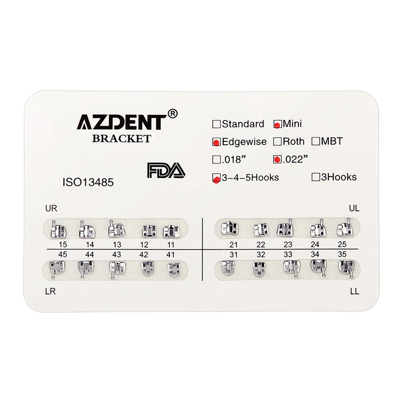 AZDENT Dental Mini/Standard Metal Brackets For Braces Full Size 20pcs/Pack