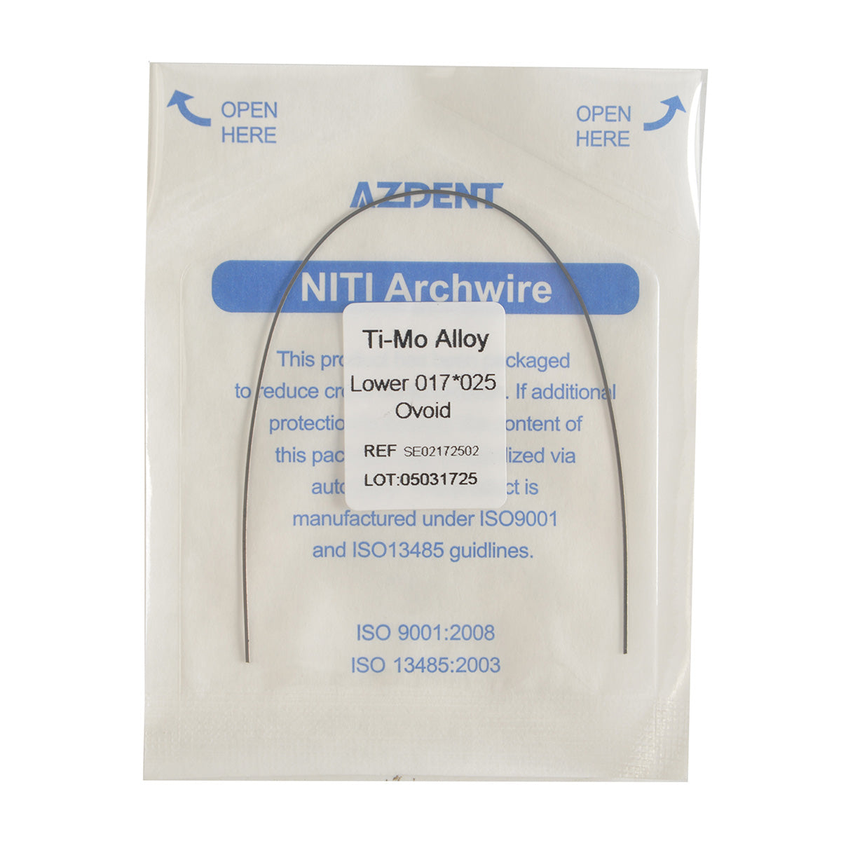 AZDENT Arch Wire TMA Beta Ti-Mo Alloy Rectangular 0.017 x 0.025 Lower 1 pc/Pack - wholesale.azdentall.com