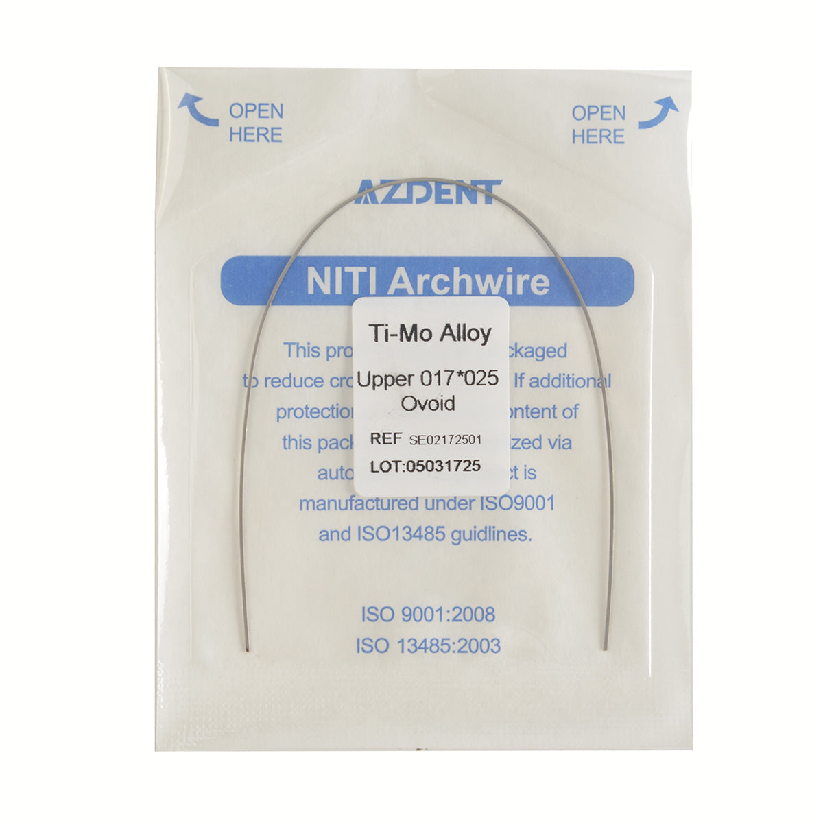 AZDENT Arch Wire TMA Beta Ti-Mo Alloy Rectangular 0.017 x 0.025 Upper 1 pc/Pack - wholesale.azdentall.com