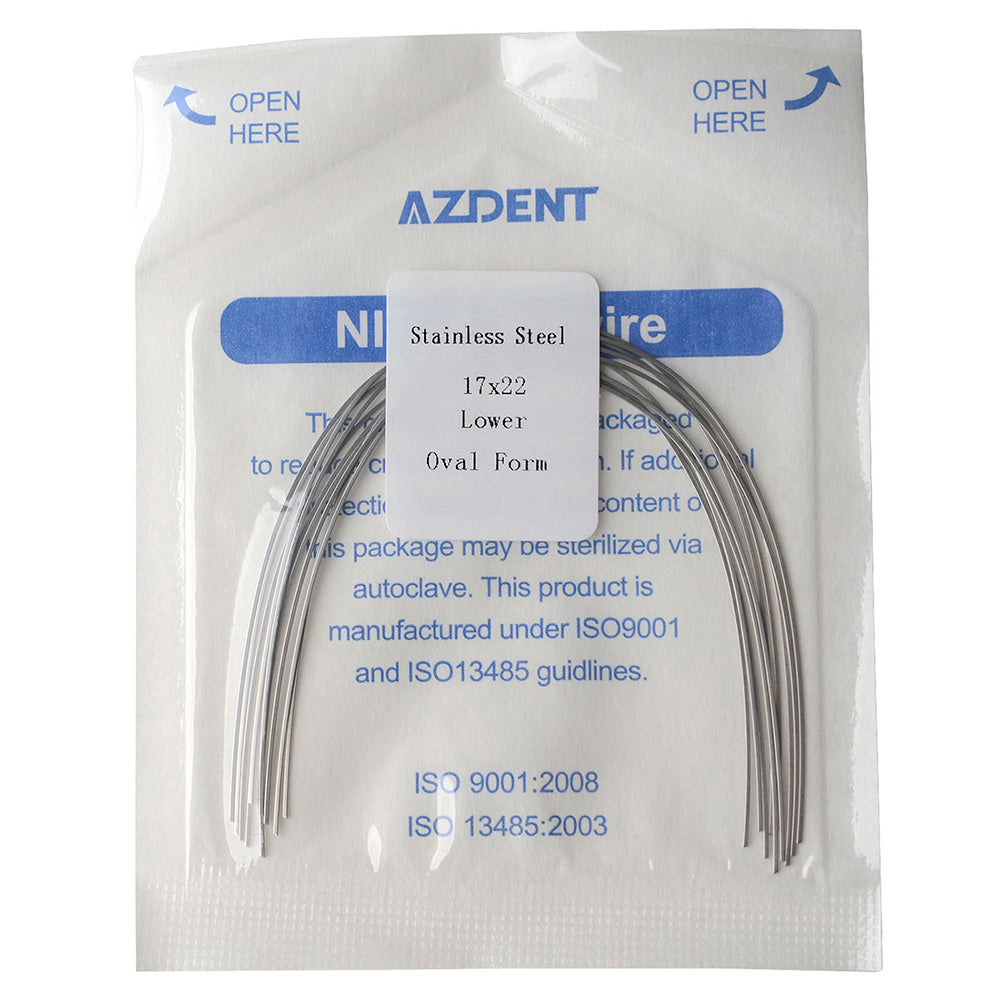 AZDENT Archwire Stainless Steel Rectangular Oval 0.017 x 0.022 Lower 10pcs/Pack - wholesale.azdentall.com