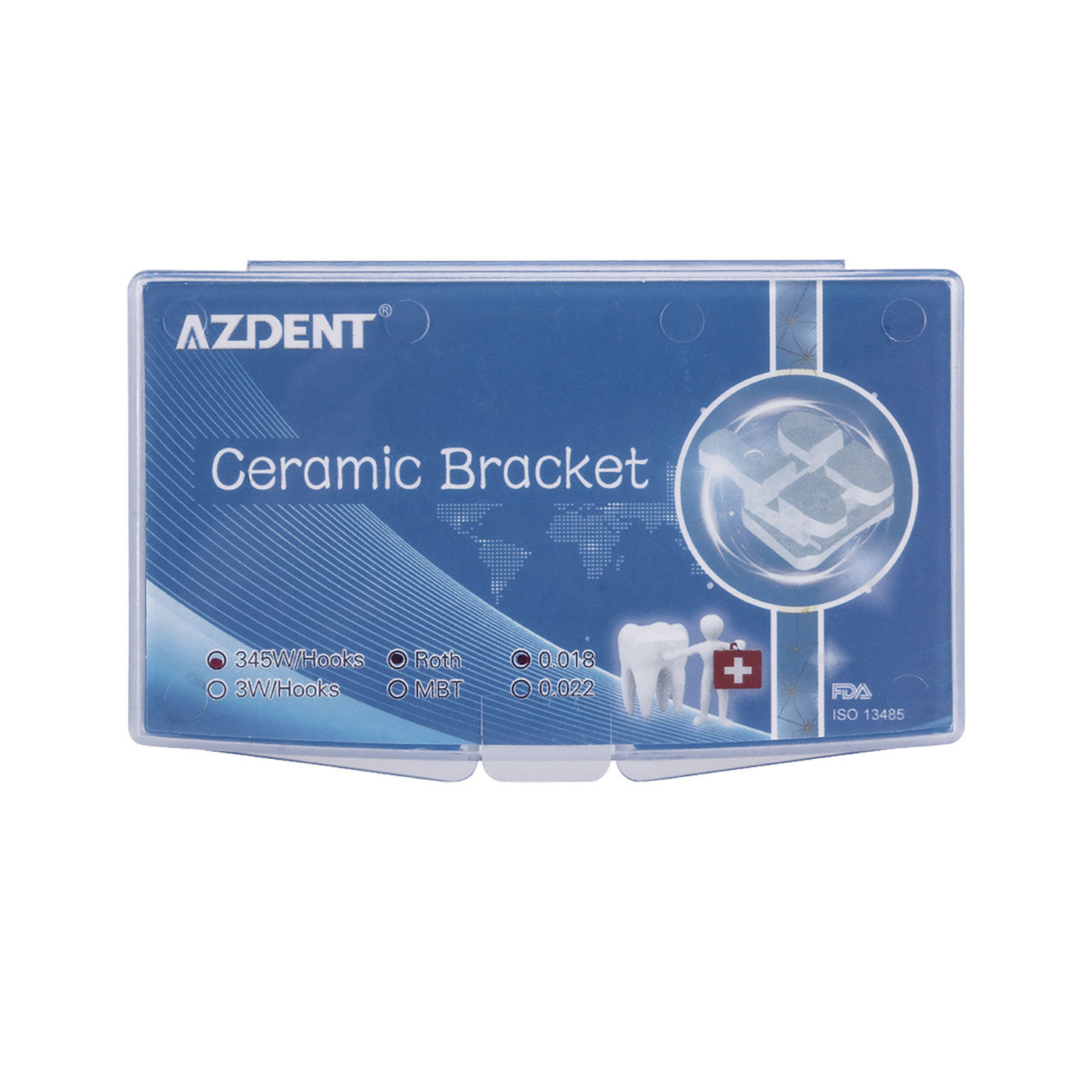AZDENT Dental Ceramic Bracket Roth/MBT 018/022 Hooks 345 20pcs/Box