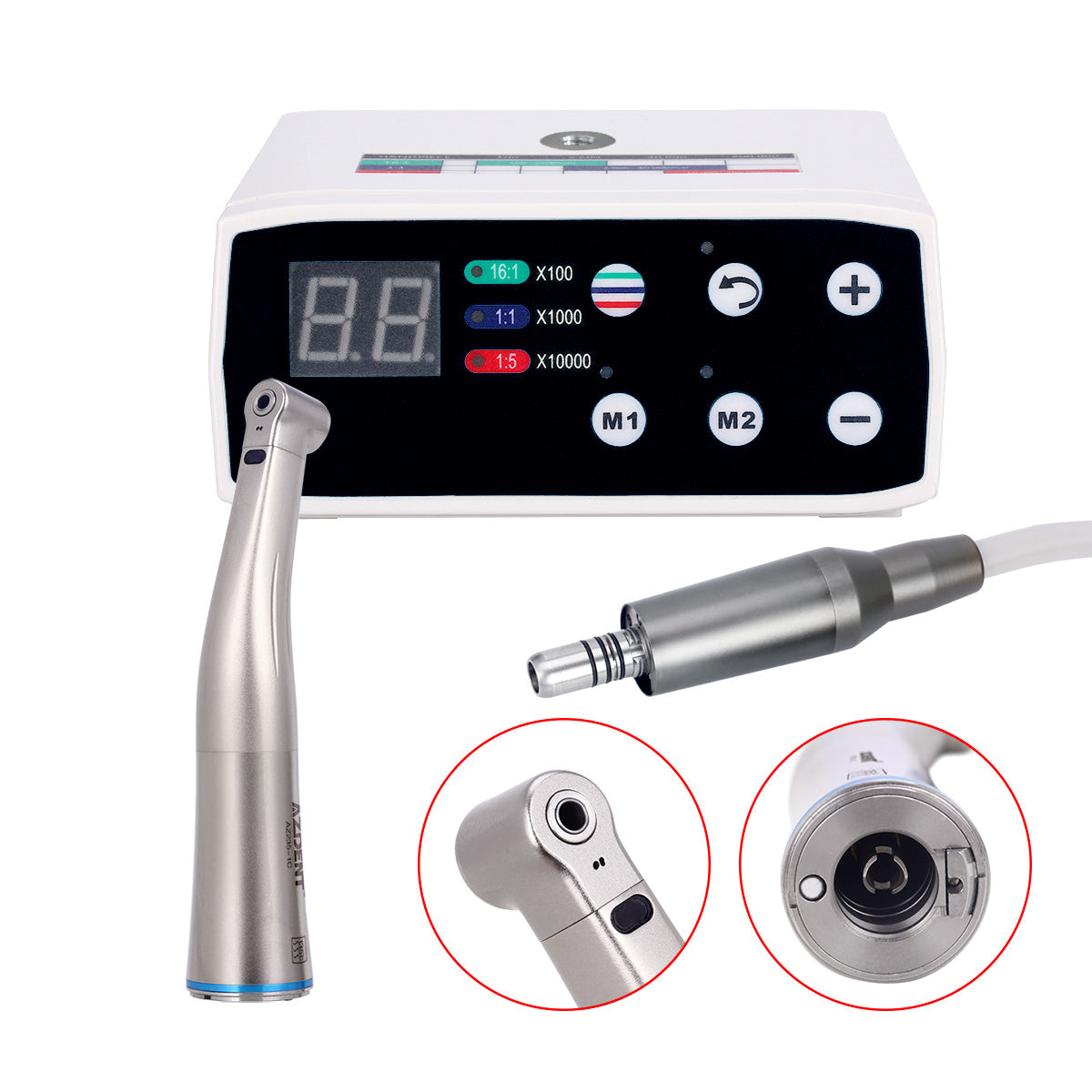 LED Brushless E Type Electric Internal Micro Motor & 1:1 LED Fiber Optic Push Contra Angle Handpiece