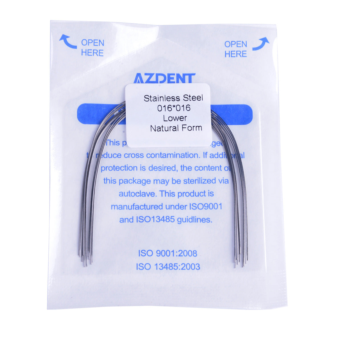 AZDENT Archwire Stainless Steel Rectangular Natural 0.016x0.016 Lower 10pcs/Pack - wholesale.azdentall.com