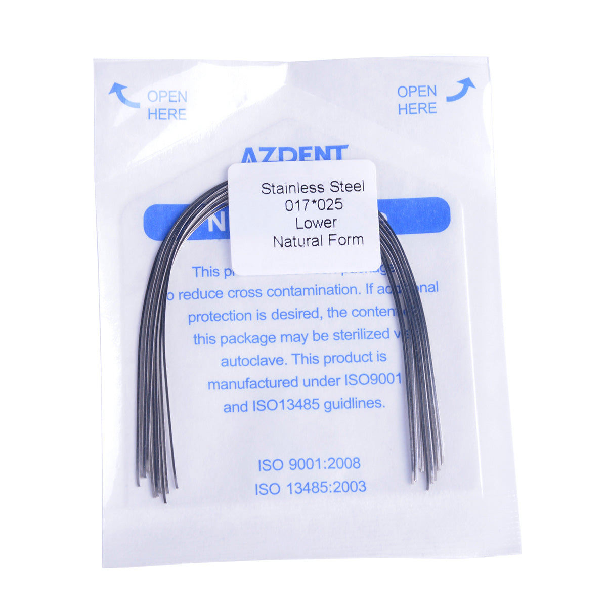 AZDENT Archwire Stainless Steel Rectangular Natural 0.017x0.025 Lower 10pcs/Pack - wholesale.azdentall.com