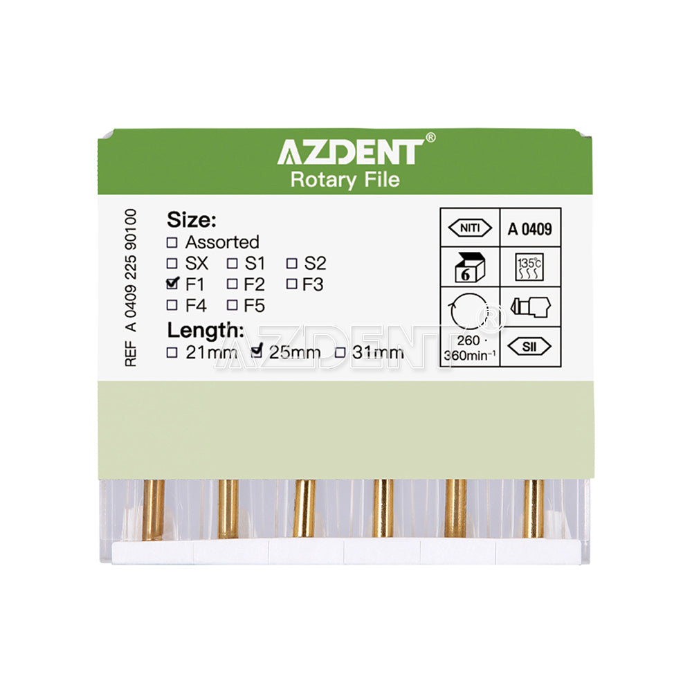 AZDENT Dental NITI Rotary Engine Files Heat Activated 25mm F1 6pcs/Pk