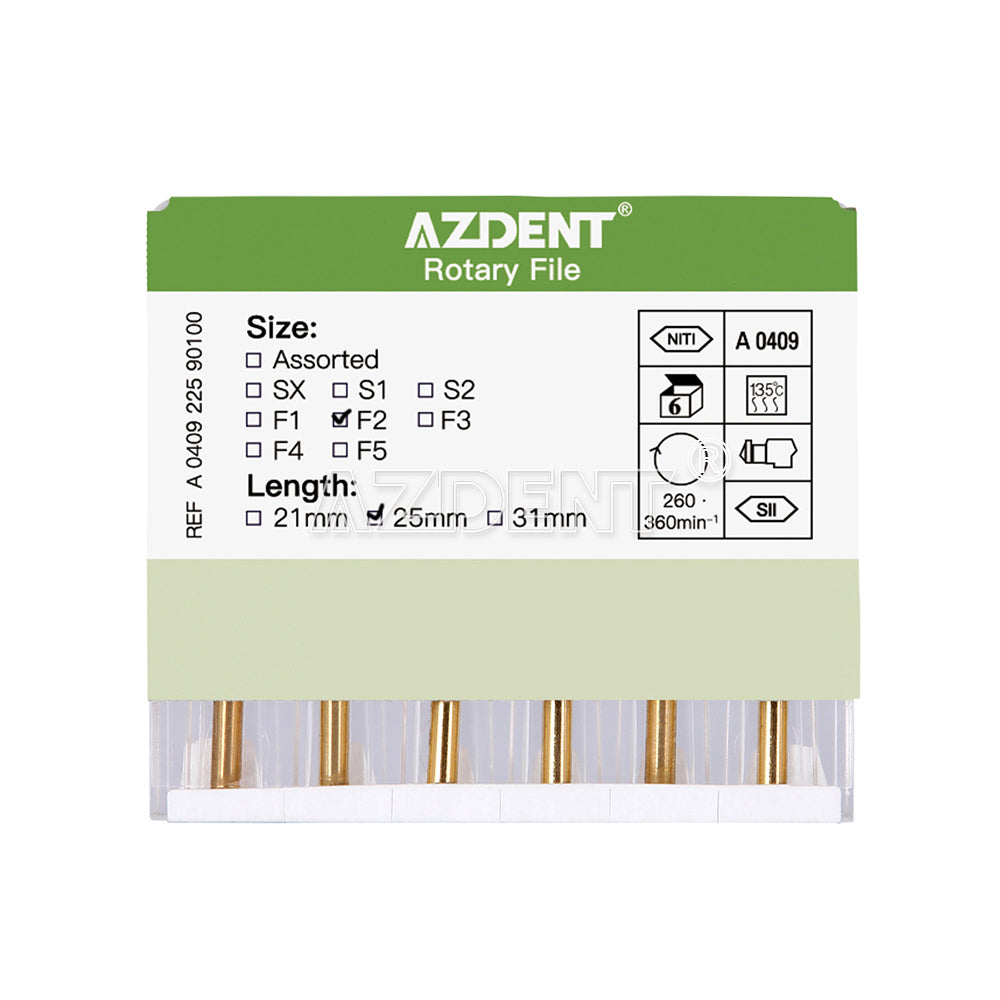AZDENT Dental NITI Rotary Engine Files Heat Activated 25mm F2 6pcs/Pk