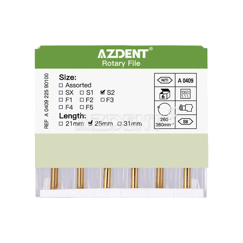 AZDENT Dental NITI Rotary Engine Files Heat Activated 25mm S2 6pcs/Pk