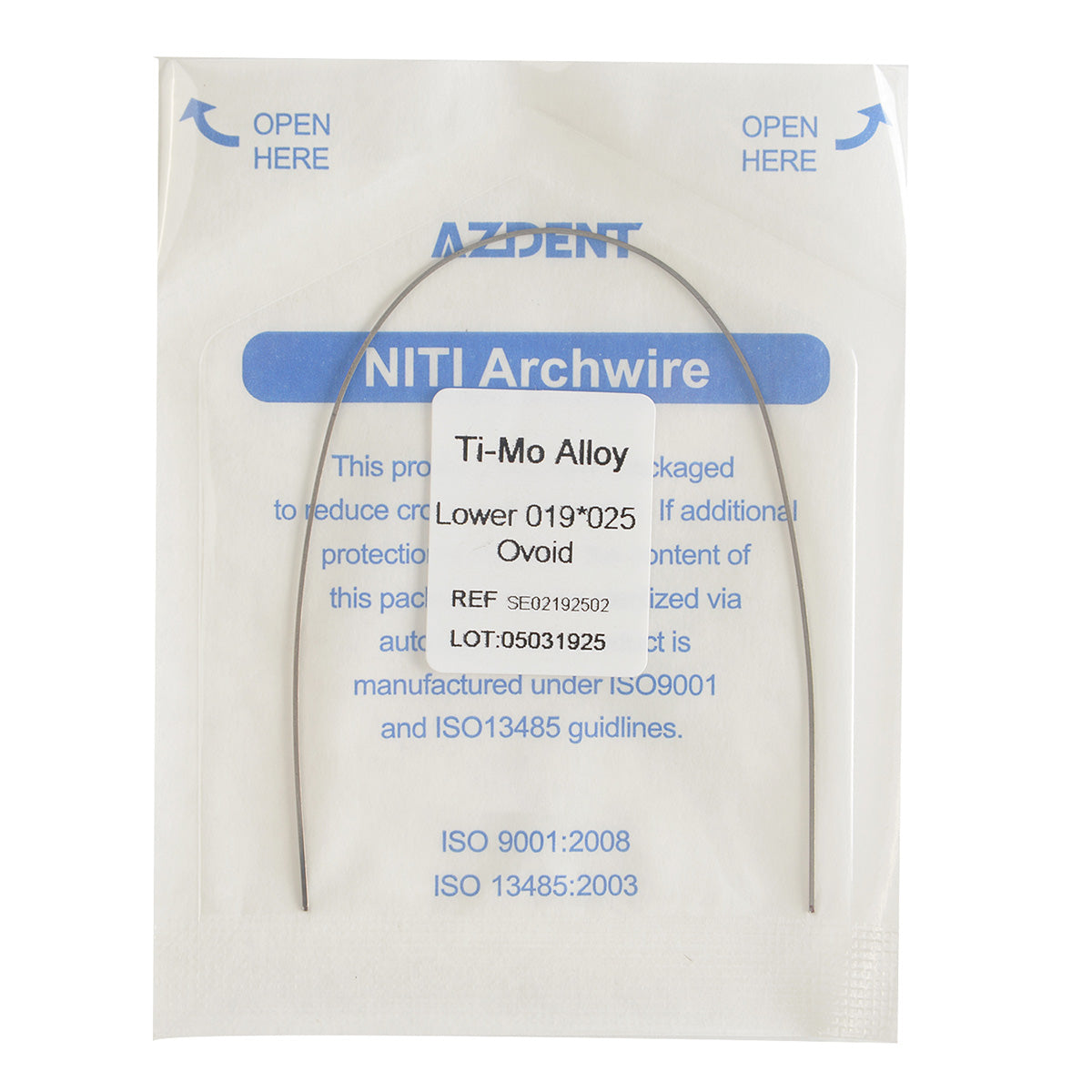 AZDENT Arch Wire TMA Beta Ti-Mo Alloy Rectangular 0.019 x 0.025 Lower 1 pc/Pack - wholesale.azdentall.com
