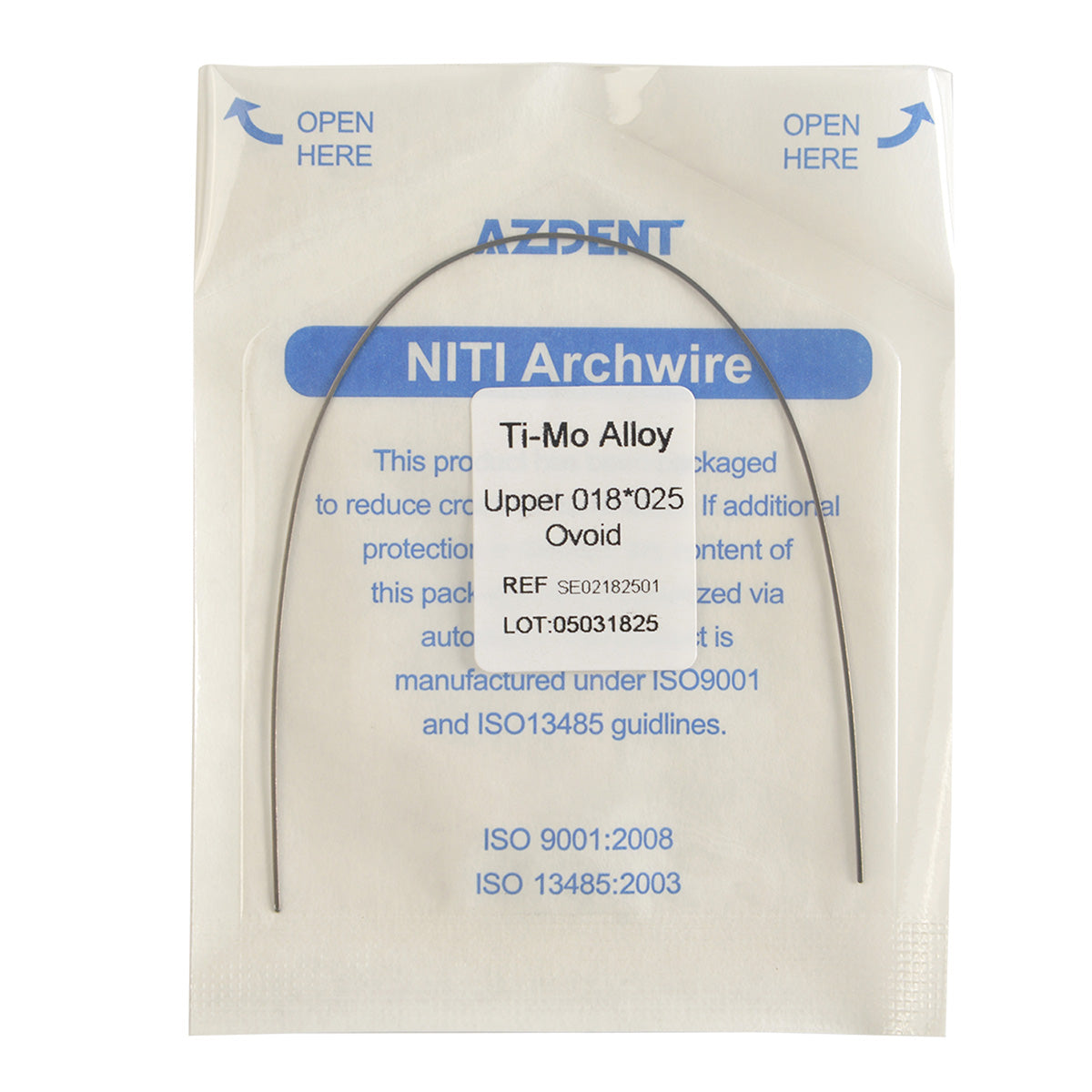 AZDENT Arch Wire TMA Beta Ti-Mo Alloy Rectangular 0.018 x 0.025 Upper1 pc/Pack - wholesale.azdentall.com