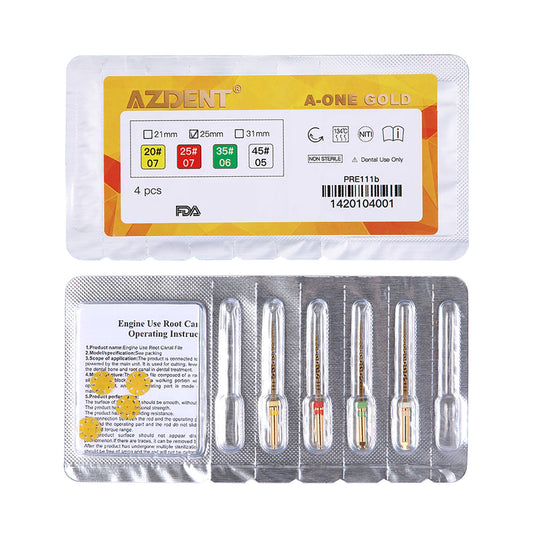 AZDENT Dental Niti Rotary Engine Files Reciprocating Root Canal 25mm 4Pcs/Pack