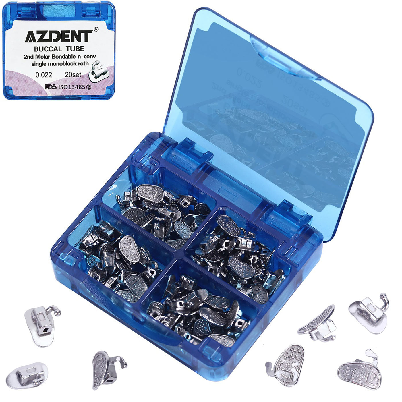 AZDENT Buccal Tube 2nd Molar Bondable Monoblock Non-convertible Roth 0.022 20Sets/Bx
