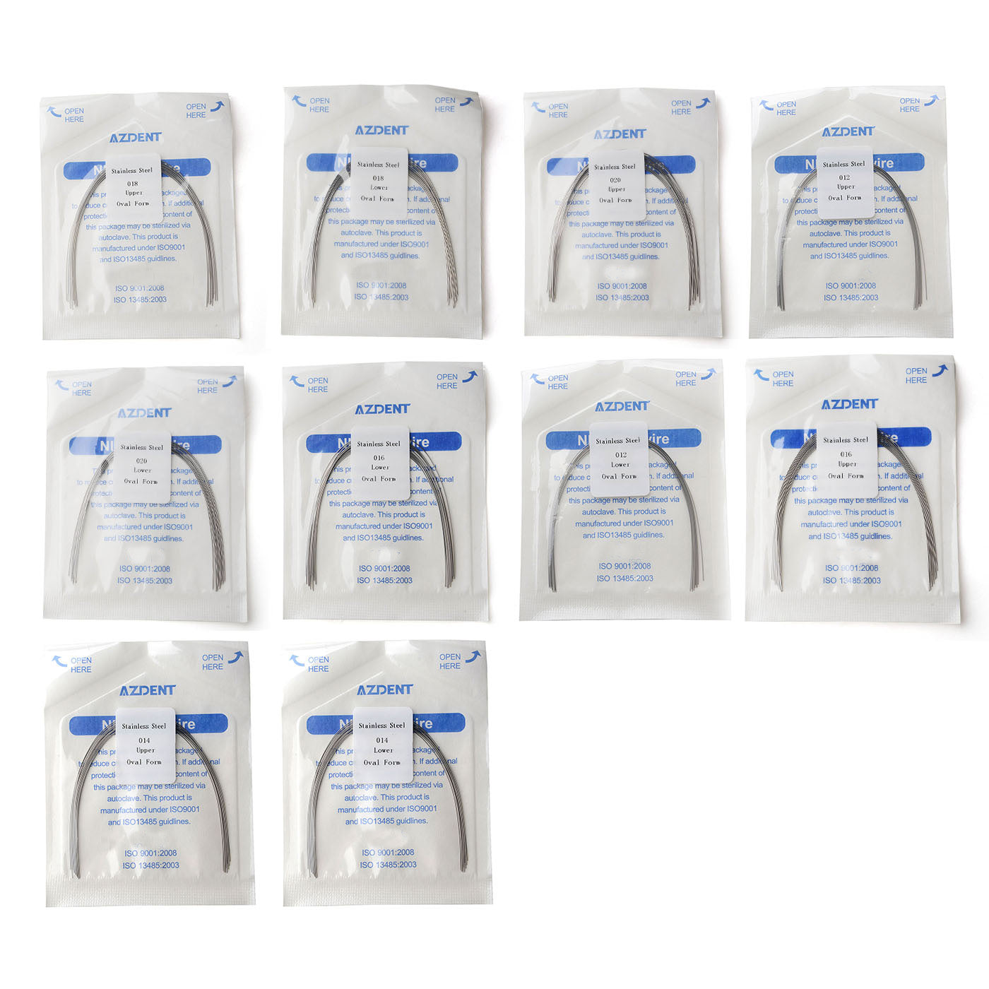 AZDENT Archwire Stainless Steel Round Oval Full Size 10 pcs/Pack - wholesale.azdentall.com