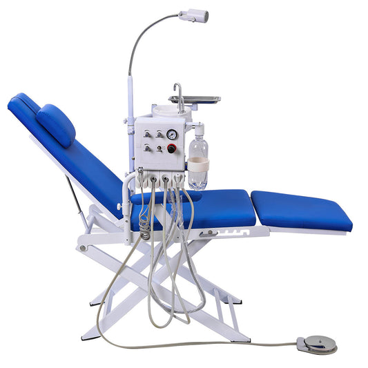 Dental Portable Mobile Folding Chair Rechargeable LED Light with Turbine Blue 4 Holes
