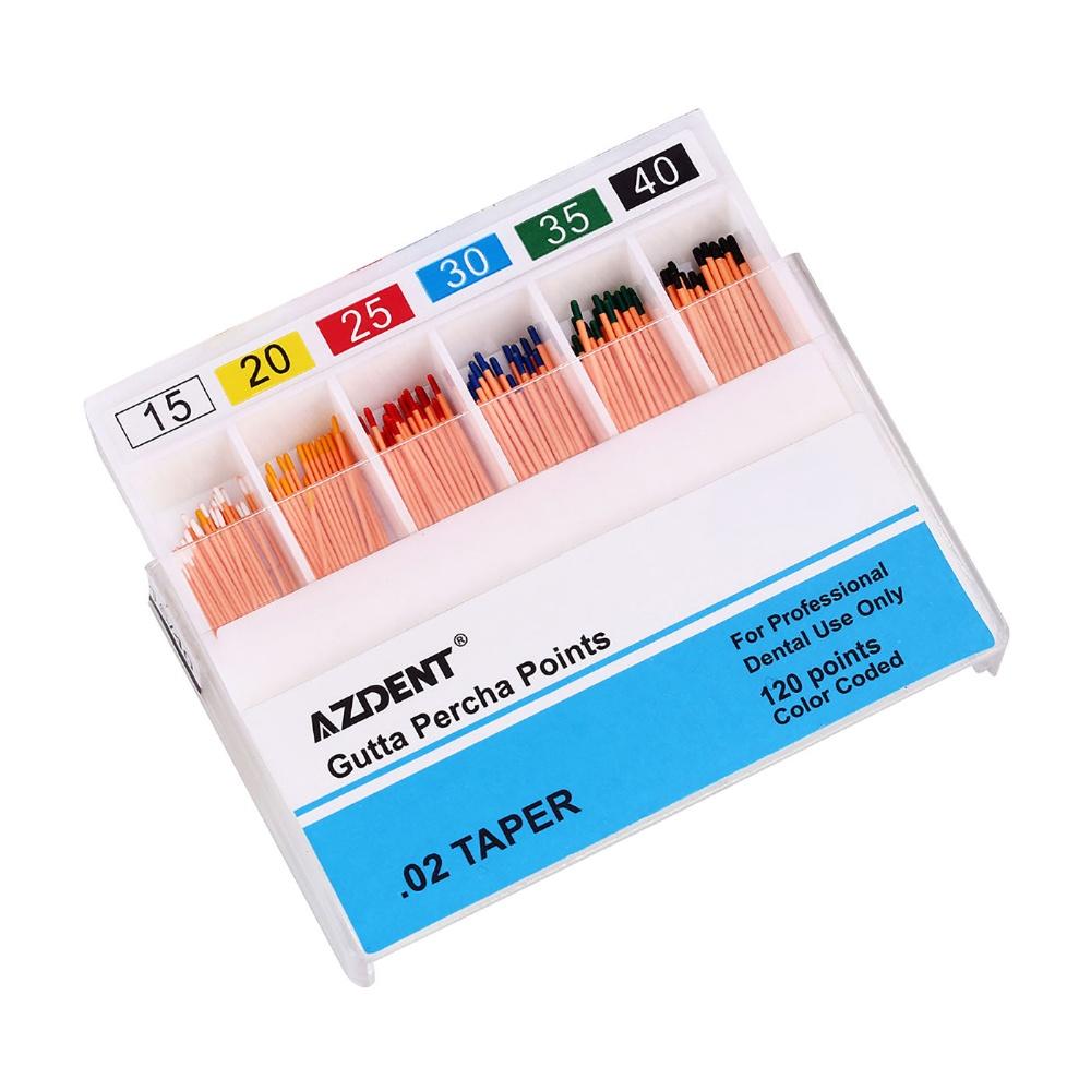 AZDENT Gutta Percha Points #15-40 Taper Size 0.02 Color Coded 7 Models 120/Box-azdentall.com