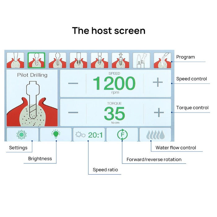 AZDENT Dental Implant Motor Surgical Brushless Color Touch Screen With 20:1 Fiber Optic Contra Angle 80Ncm Auto-Calibration Function