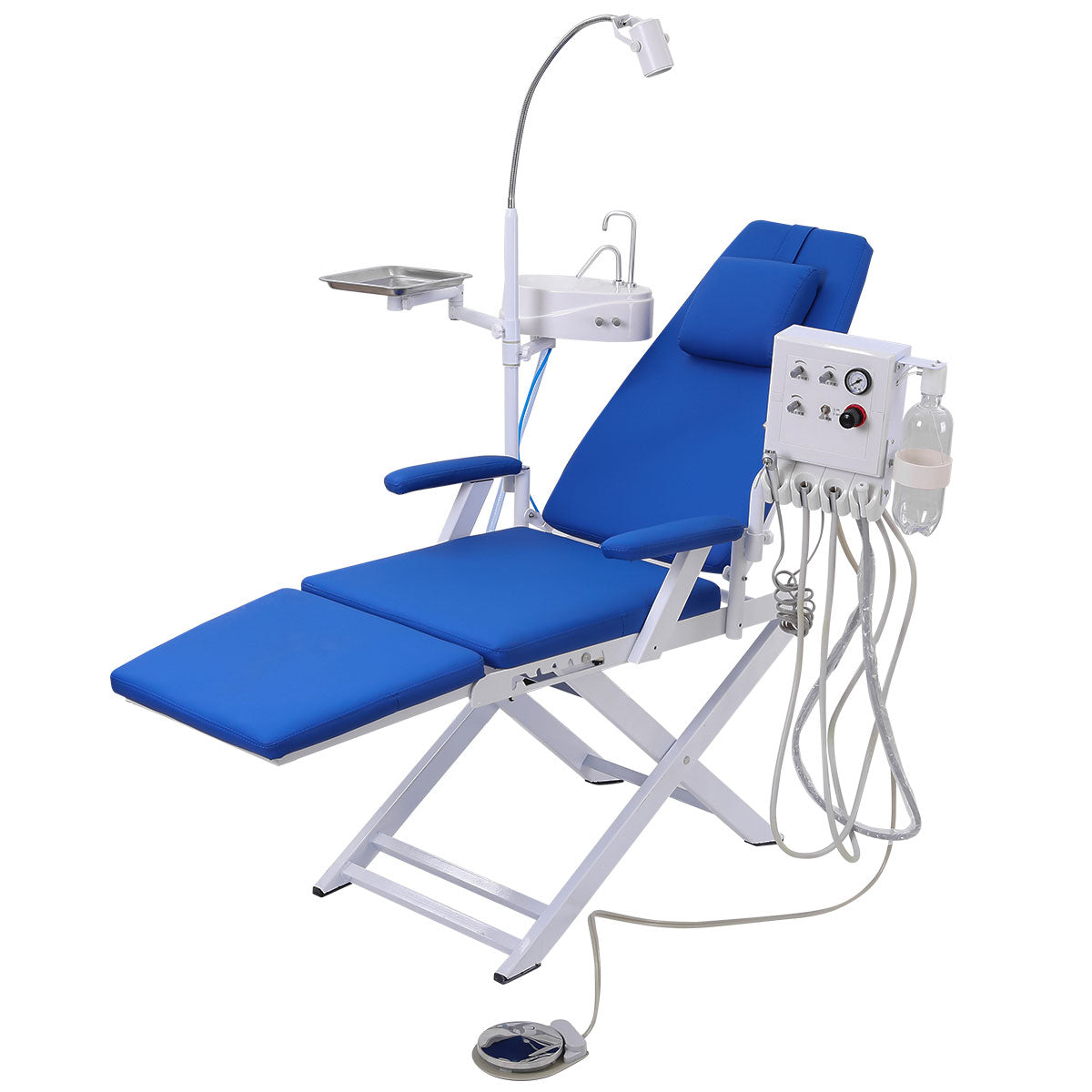 Dental Portable Mobile Folding Chair Rechargeable LED Light with Turbine Blue 4 Holes