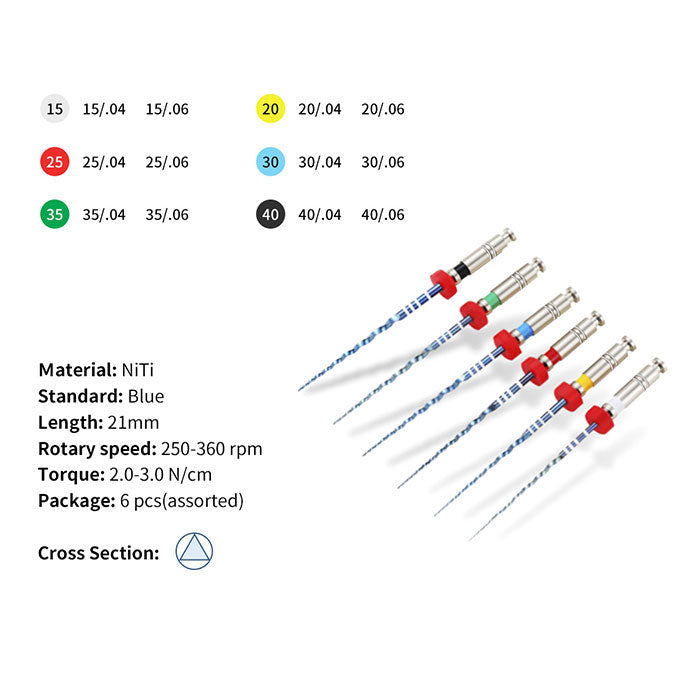Dental NiTi Endo V Blue Engine Use Rotary File 21mm/25mm Taper .04/.06 #15-40 6pcs/Pack - azdentall.com