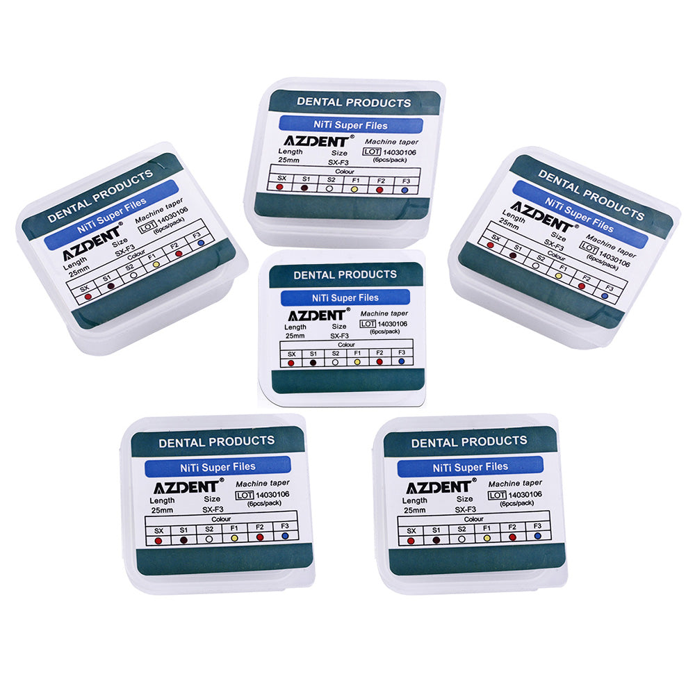 6 Packs AZDENT Dental NiTi Rotary Engine Files 25mm Assorted SX-F3 6pcs/Pk - azdentall.com