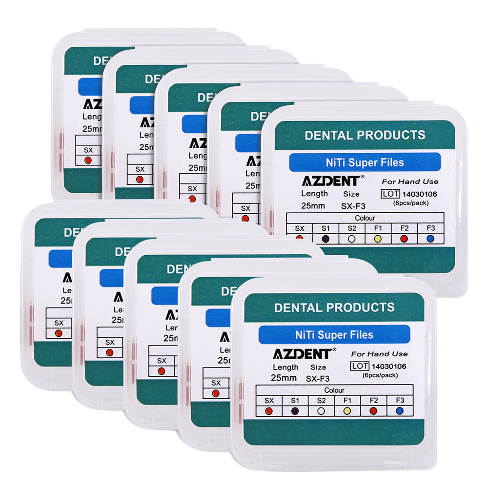 10 Packs AZDENT Dental Hand NiTi Super Files Heat Activated 25mm 6Pcs/Pack - azdentall.com