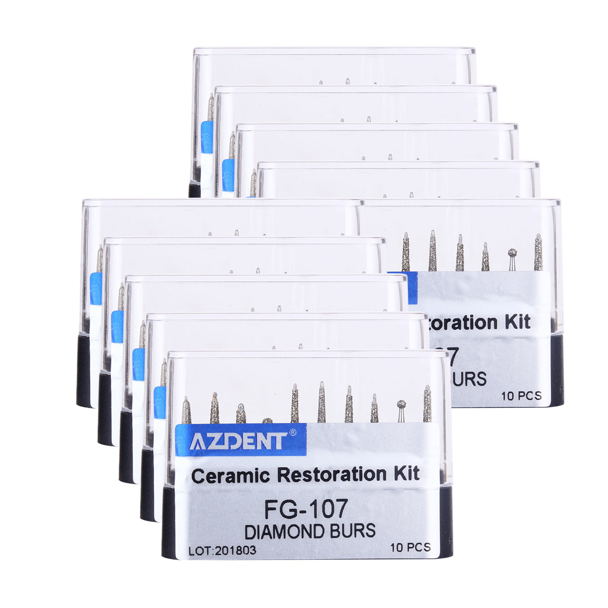 AZDENT Dental Diamond Bur FG-107 Ceramic Restoration Kit 10pcs/Kit-azdentall.com