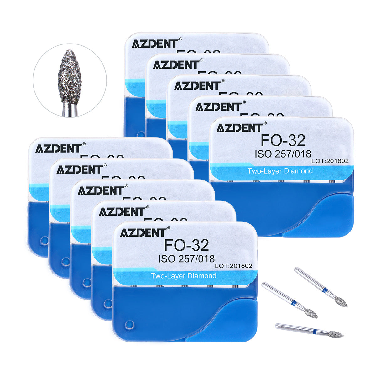 AZDENT Diamond Burs Two Layers 5pcs/Box
