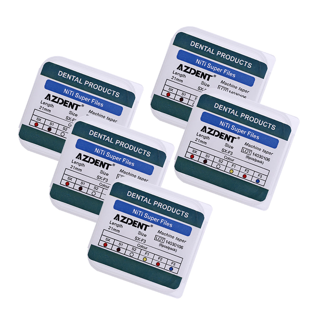 5 Packs AZDENT Dental NiTi Rotary Engine Files 21mm Assorted SX-F3 6pcs/Pk - azdentall.com