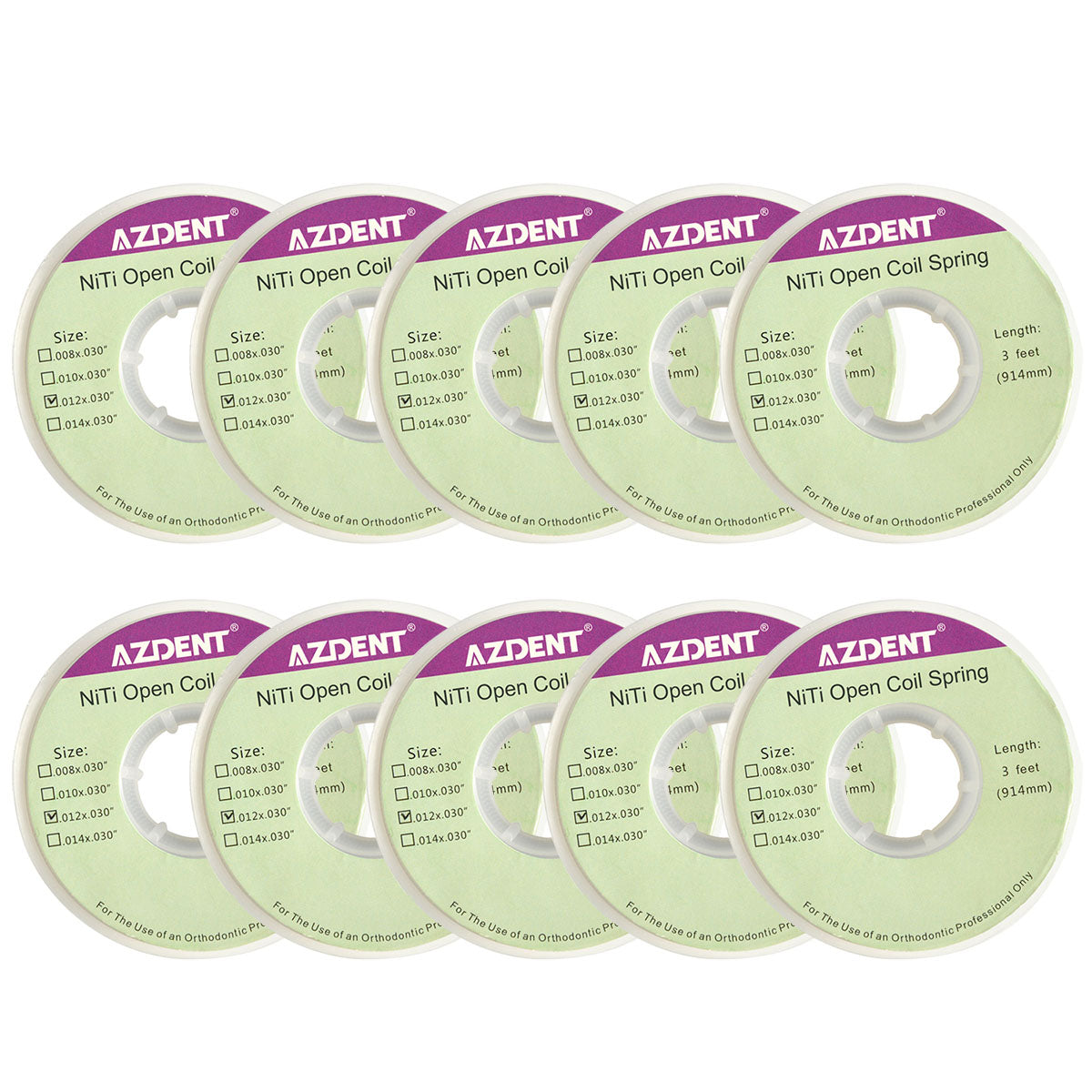 10 Rolls AZDENT Dental Open Coil Springs Niti 0.012*0.030 1pc/Roll - azdentall.com