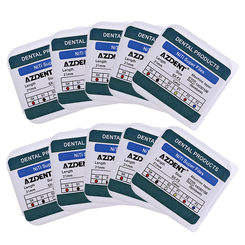 10 Packs AZDENT Dental NiTi Rotary Engine Files 21mm Assorted SX-F3 6pcs/Pk - azdentall.com