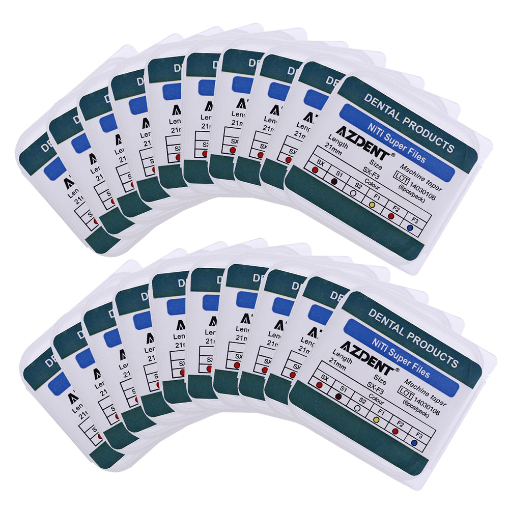 20 Packs AZDENT Dental NiTi Rotary Engine Files 21mm Assorted SX-F3 6pcs/Pk - azdentall.com