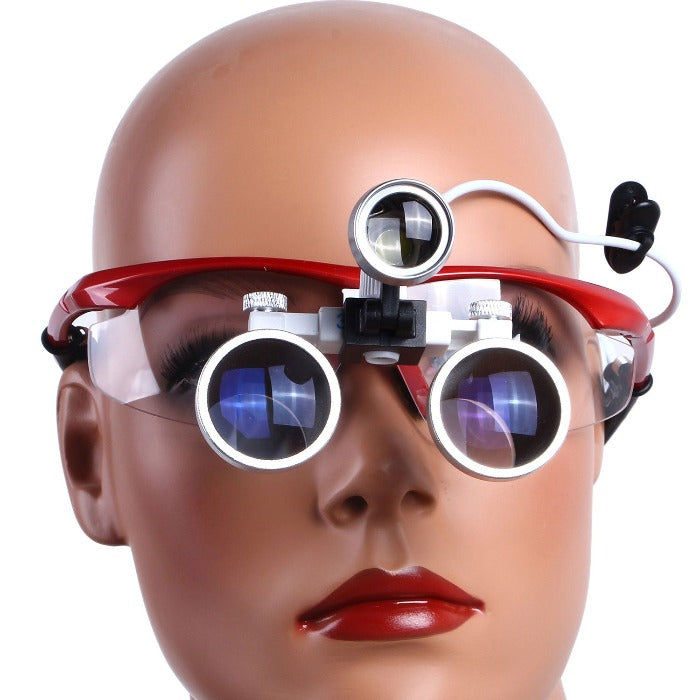 Dental Loupe 3.5X Magnification Surgical Binocular Magnifier With 3W LED Headlight, Red Color