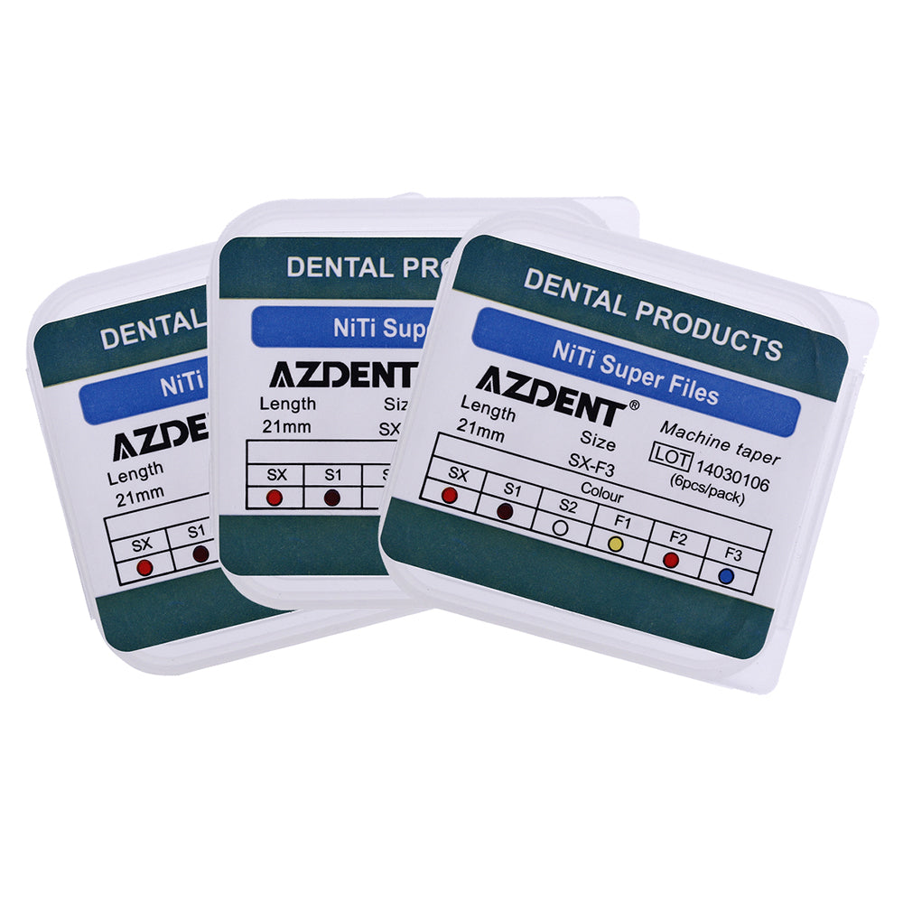 3 Packs AZDENT Dental NiTi Rotary Engine Files 21mm Assorted SX-F3 6pcs/Pk - azdentall.com