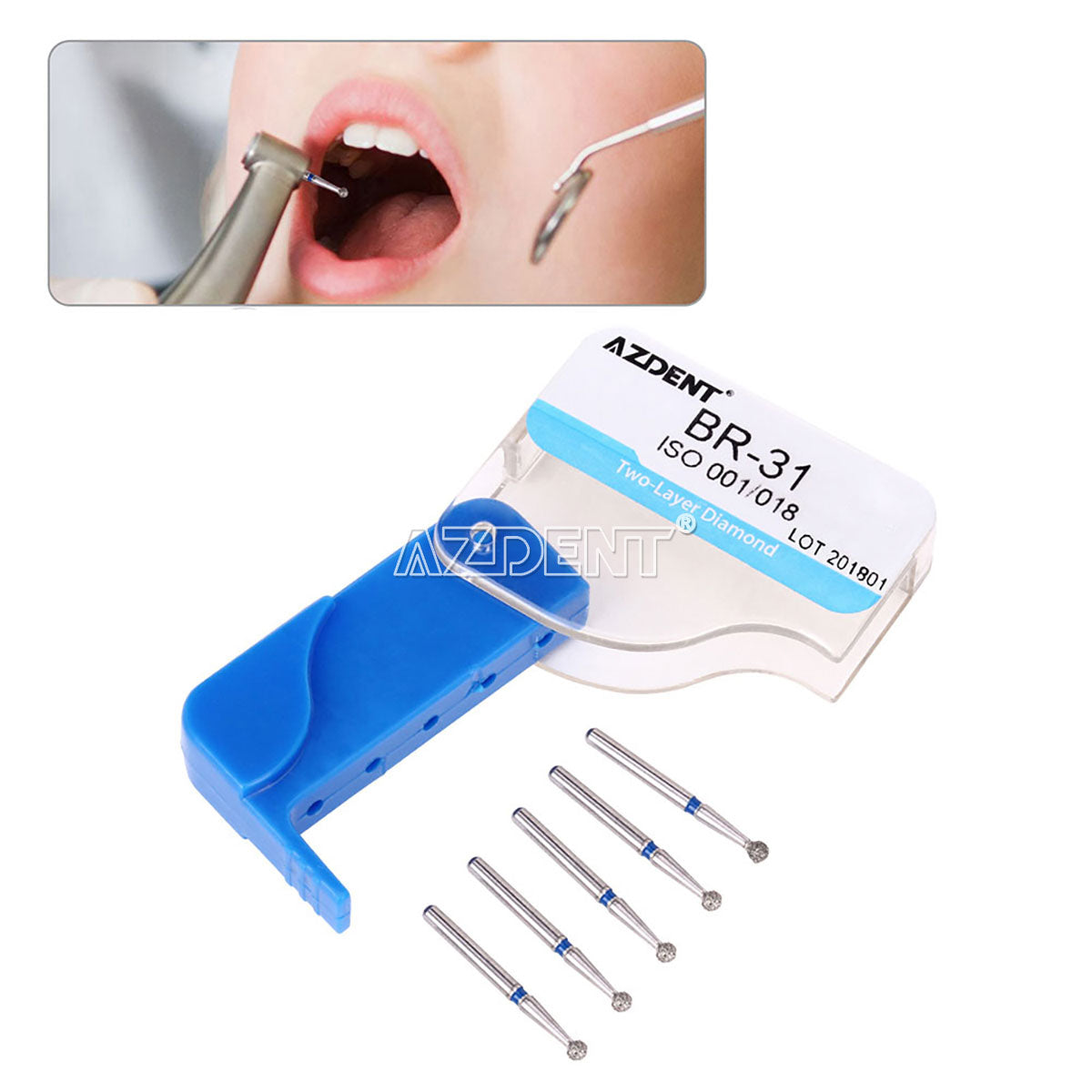 AZDENT Diamond Burs Two Layers 5pcs/Box